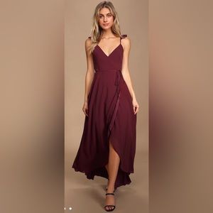 Lulus Burgundy High-Low Wrap Dress Size XS NWT